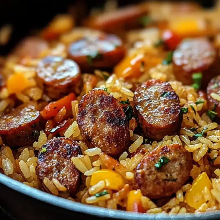 Cajun sausage and rice skillet dish served with fresh herbs