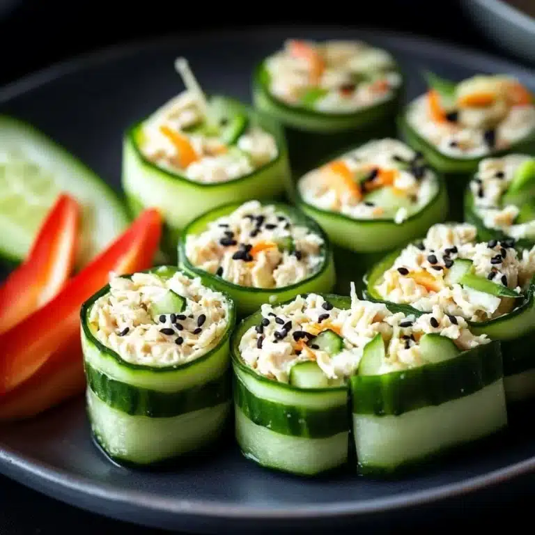 Chicken Salad Cucumber Roll Ups 5 Chicken salad cucumber roll ups garnished for a healthy snack