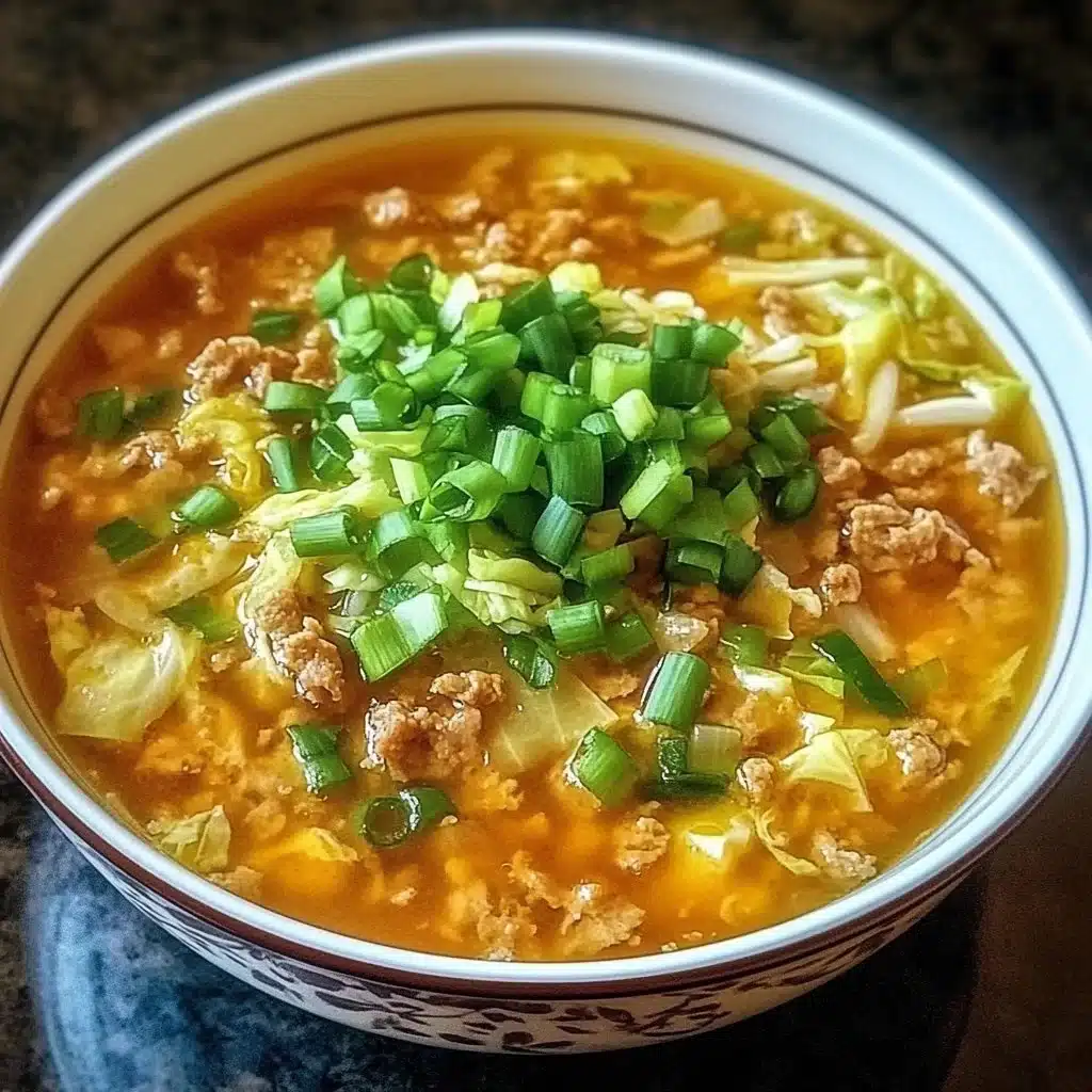 One-Pot Egg Roll Soup Green Onions & Ginger 4 Bowl of cozy one-pot egg roll soup topped with green onions and ginger.
