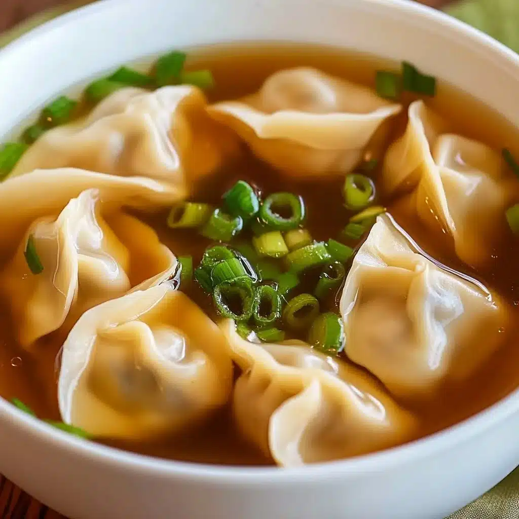 Cozy bowl of wonton soup with steaming broth and fresh ingredients