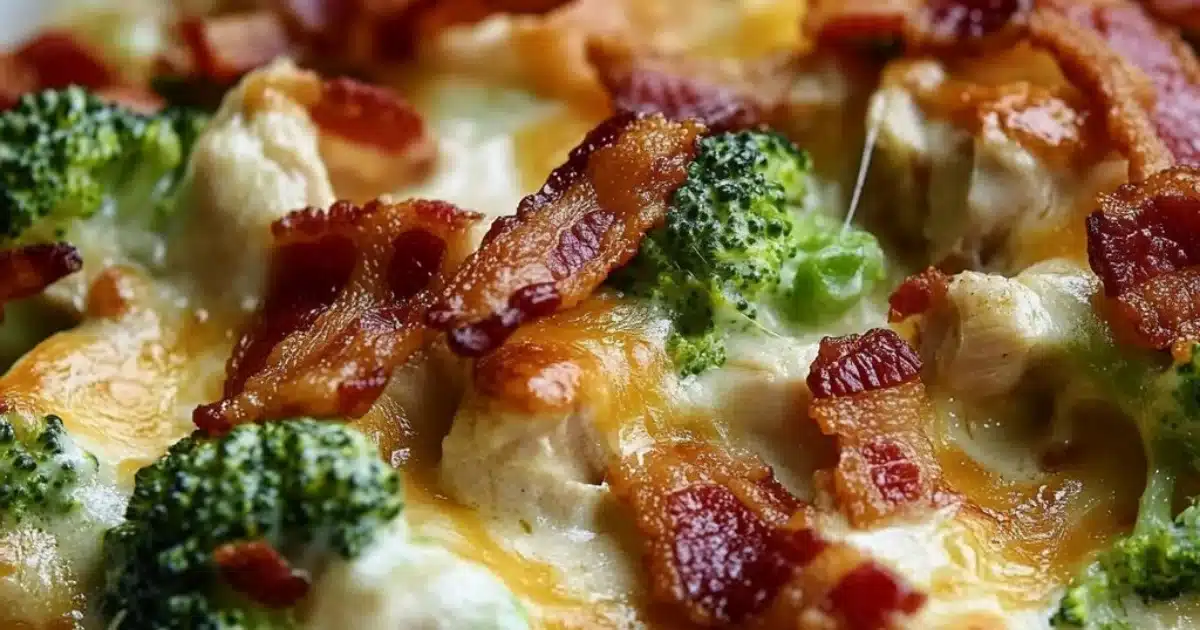 Creamy Low Carb Chicken Casserole with Broccoli and Bacon