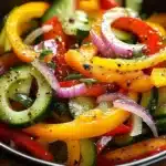 Fresh cucumber pepper salad with colorful vegetables