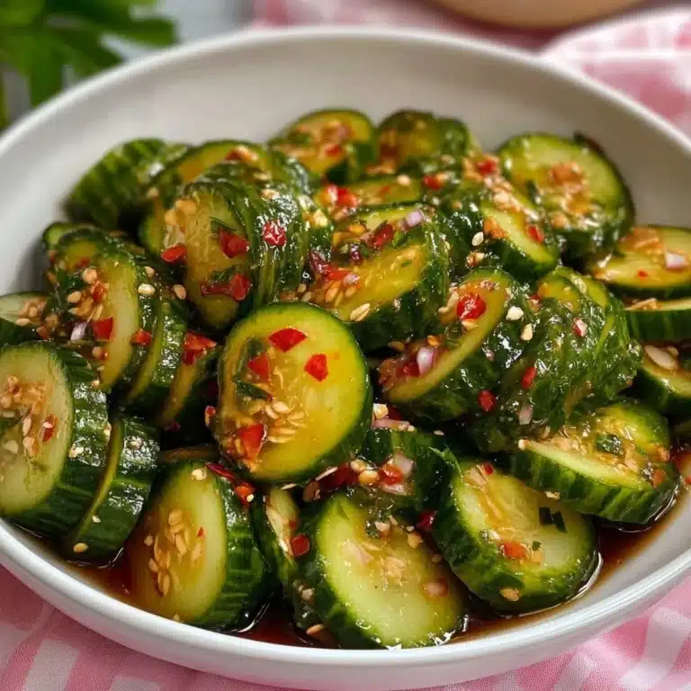Fresh cucumber salad with herbs and dressing, served in a bowl