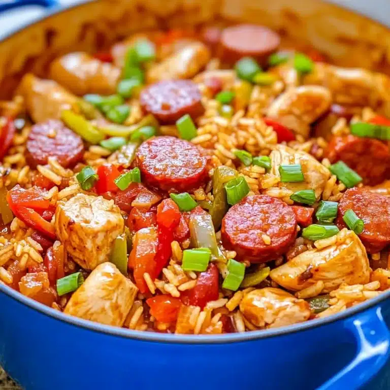 Easy One Pot Jambalaya 6 A colorful bowl of easy one pot jambalaya with rice and seafood.