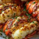 Delicious garlic butter lobster tails garnished with herbs
