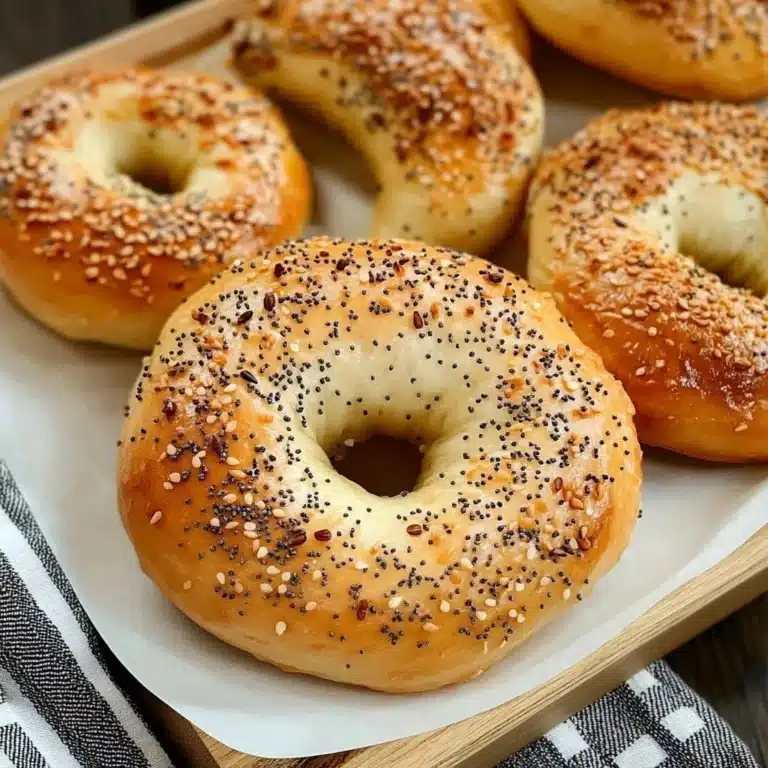 Homemade Greek Yogurt Bagels topped with sesame seeds on a baking tray