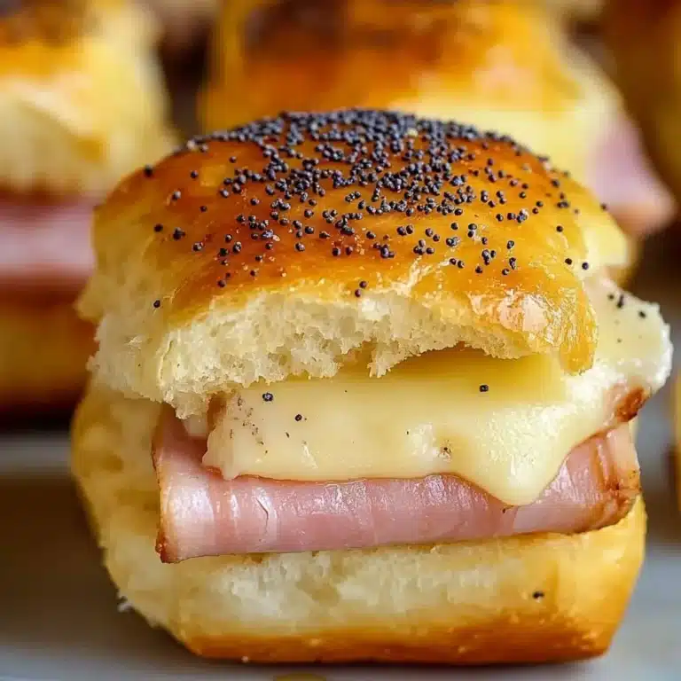 Ham and Havarti Cheese Sliders on a wooden platter