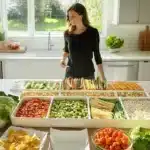 Colorful snack stadium filled with delicious treats for Super Bowl party.