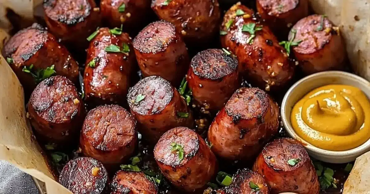 Mustard Hasselback Kielbasa Bites