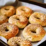 No Rise Greek Yogurt Bagels fresh out of the oven, golden brown and fluffy