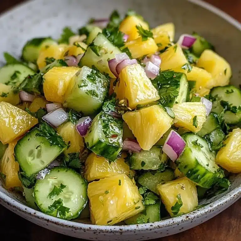 Fresh pineapple cucumber salad with vibrant greens and a tangy dressing