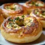 Delicious quiche stuffed bagels with creamy filling and golden crust