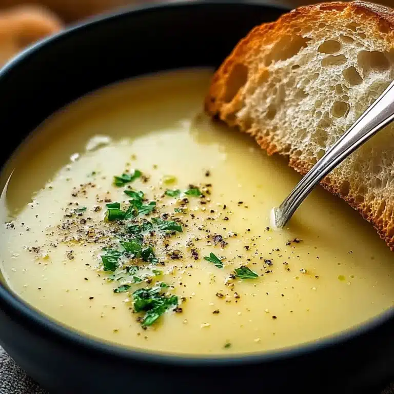Delicious rustic country French style garlic soup served in a bowl