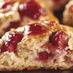 Freshly baked strawberries and cream scones on a serving plate