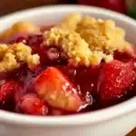 Delicious homemade strawberry cobbler with fresh strawberries and golden crust