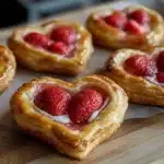 Delicious strawberry cream cheese heart danishes on a plate