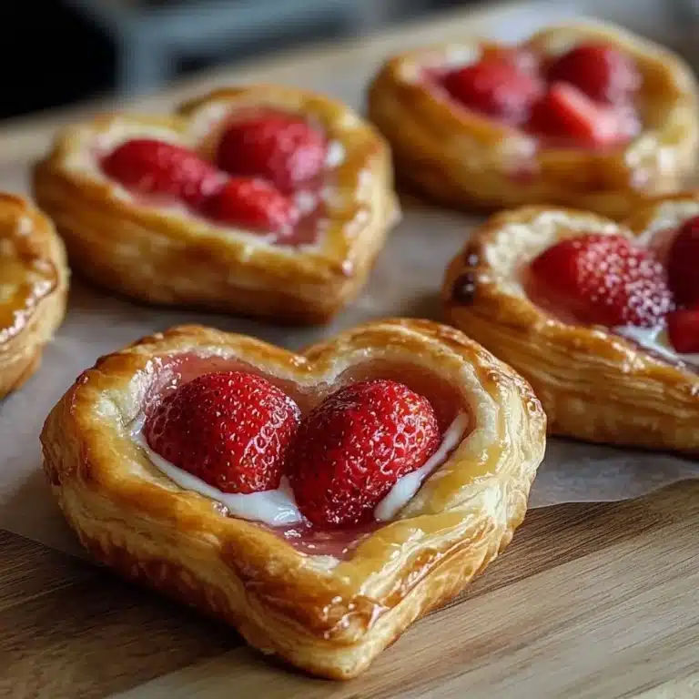 Delicious strawberry cream cheese heart danishes on a plate