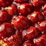 Delicious Strawberry Shortcake Bars garnished with fresh strawberries