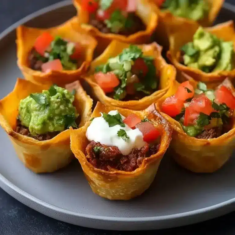 Delicious homemade Taco Cups served on a platter with toppings