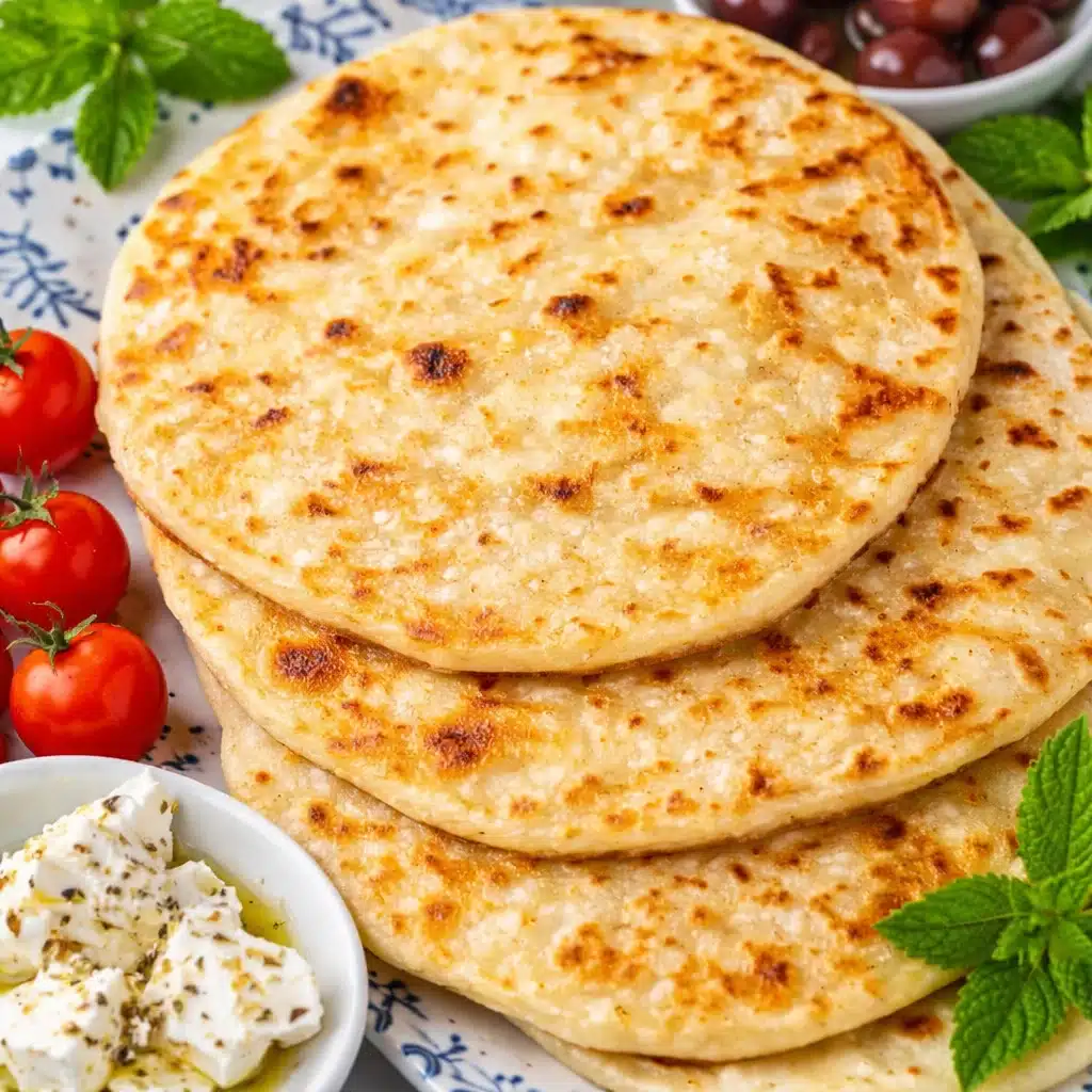 Freshly made Greek yogurt flatbread, soft and fluffy with a hint of tanginess.