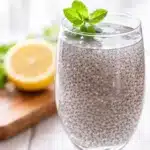 Chia seed internal shower drink recipe with chia seeds, water, and lemon.