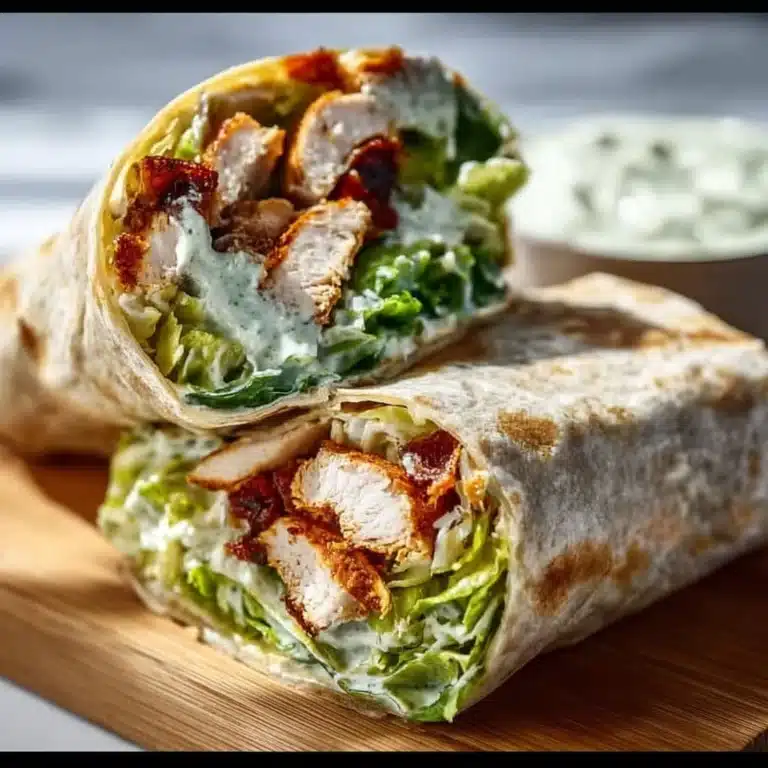 Chicken Caesar wrap with tender chicken, romaine lettuce, and Caesar dressing