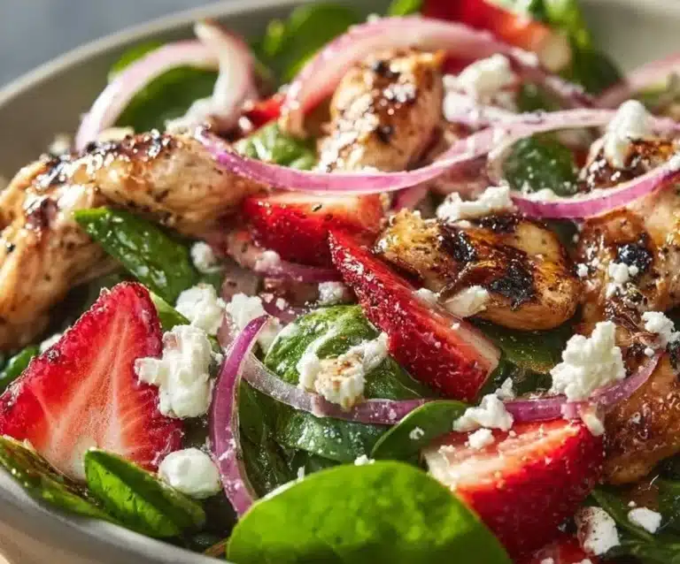 Chicken & Strawberry Salad 5 Chicken and strawberry salad with fresh greens and vinaigrette dressing