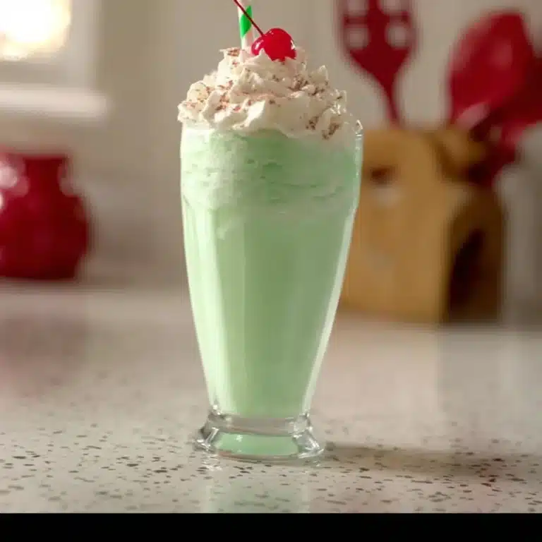 A refreshing Shamrock Shake, a festive minty green treat for St. Patrick's Day.
