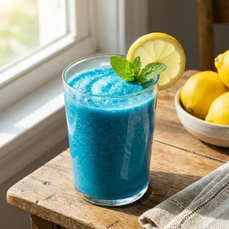 Blue spirulina detox drink promoting clear skin and wellness