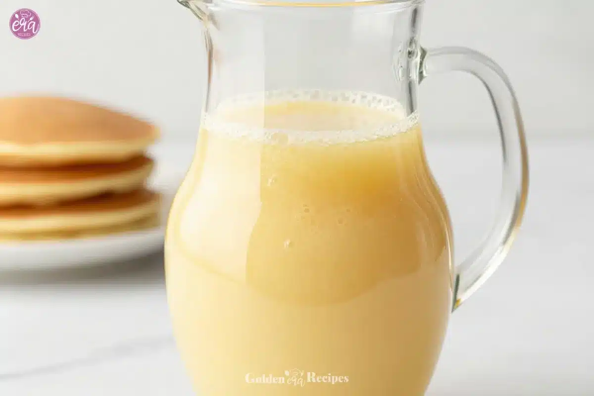 Delicious buttermilk syrup drizzled over pancakes