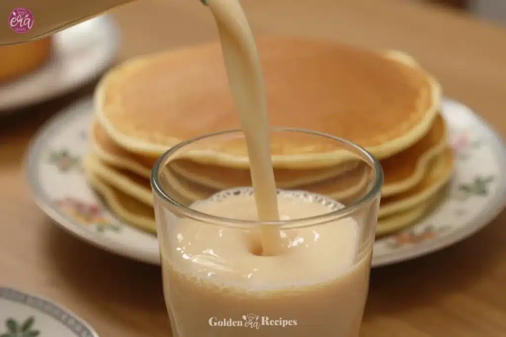 Delicious buttermilk syrup drizzled over pancakes