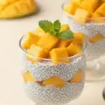 Coconut milk chia pudding with fresh mango slices