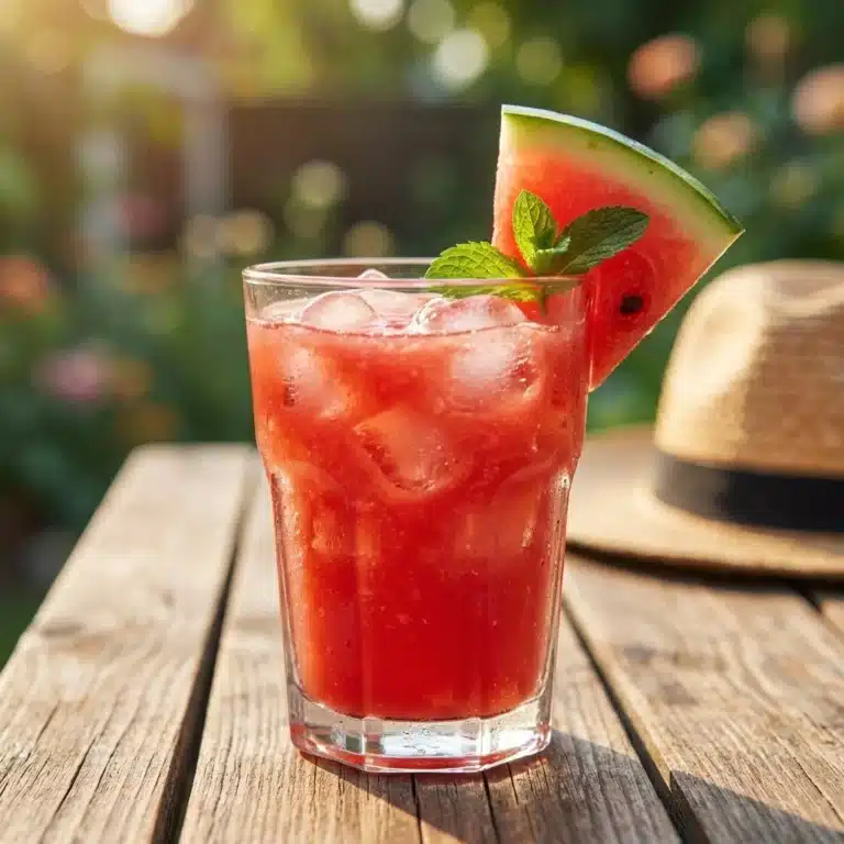 A refreshing glass of easy watermelon detox juice for hydration