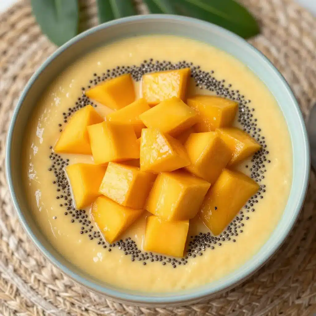 Gluten-free mango chia pudding cups served in clear jars with fresh mango slices