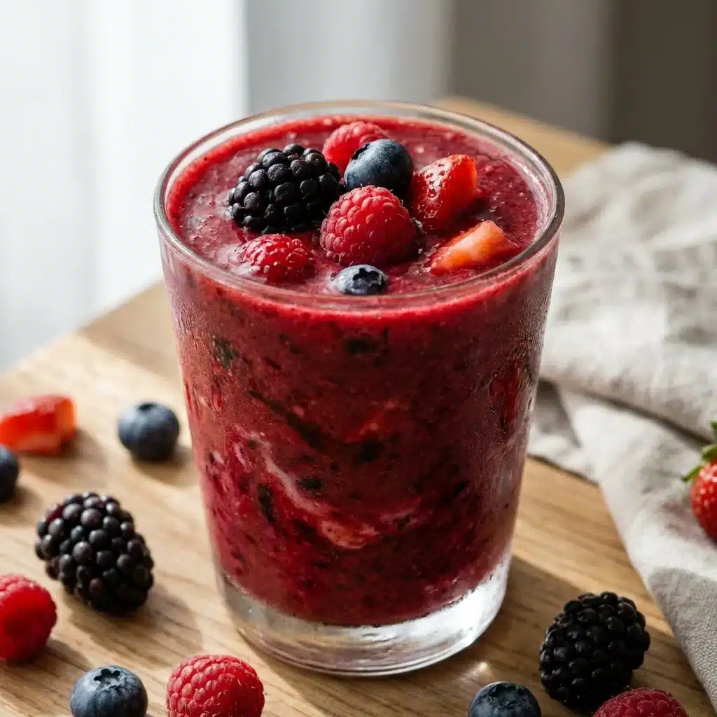 Homemade berry fat burning smoothie in a glass with fresh berries