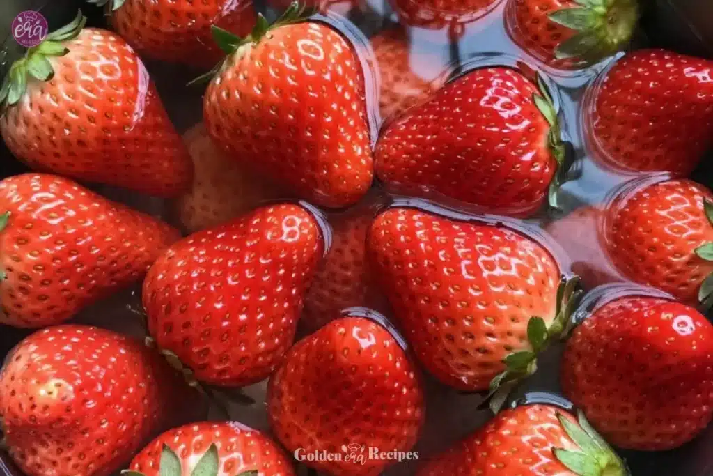 How to Make Strawberry Syrup with the Tops 1 Homemade strawberry syrup made with fresh strawberry tops
