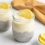 Lemon Cream Chia Pudding made with oat milk in a glass bowl