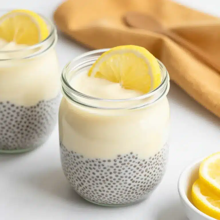 Lemon Cream Chia Pudding made with oat milk in a glass bowl