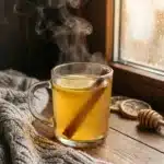 Natural belly fat drink with lemon and honey in a glass