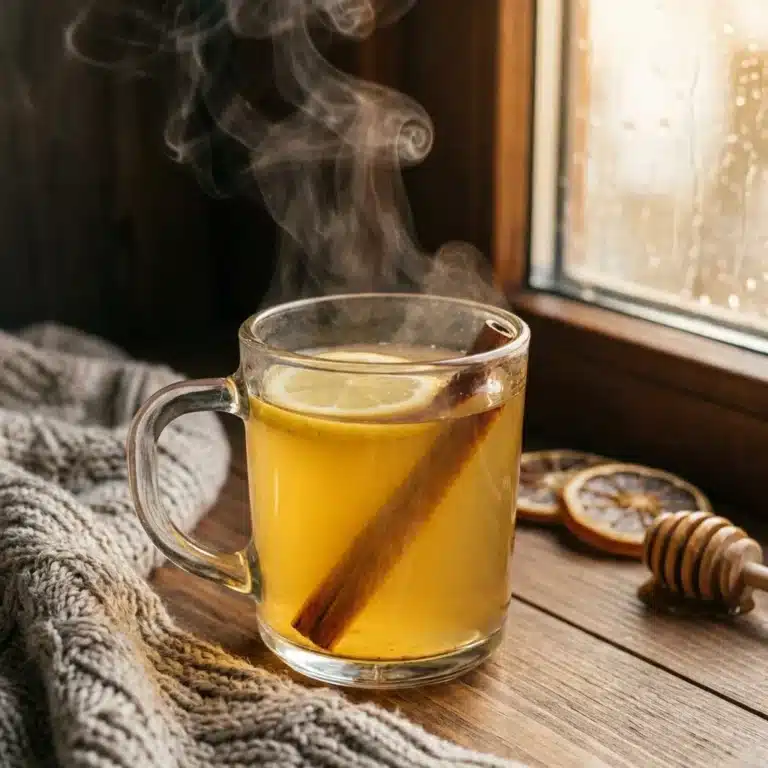 Natural belly fat drink with lemon and honey in a glass