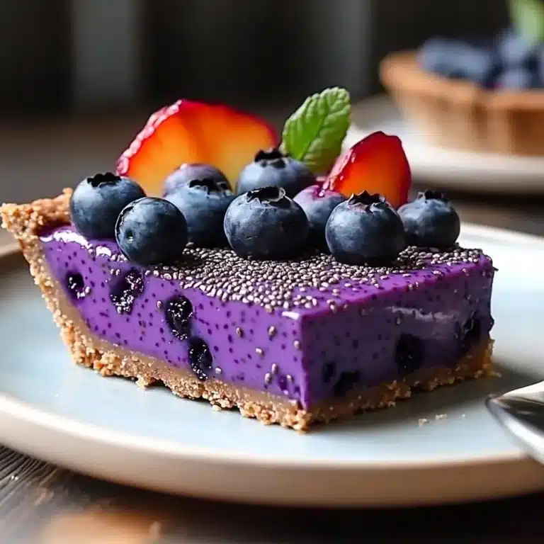 No-bake vegan blueberry chia seed pie with fresh blueberries and a creamy filling