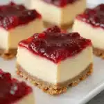 No Bake Rhubarb Cheesecake Squares served on a white plate