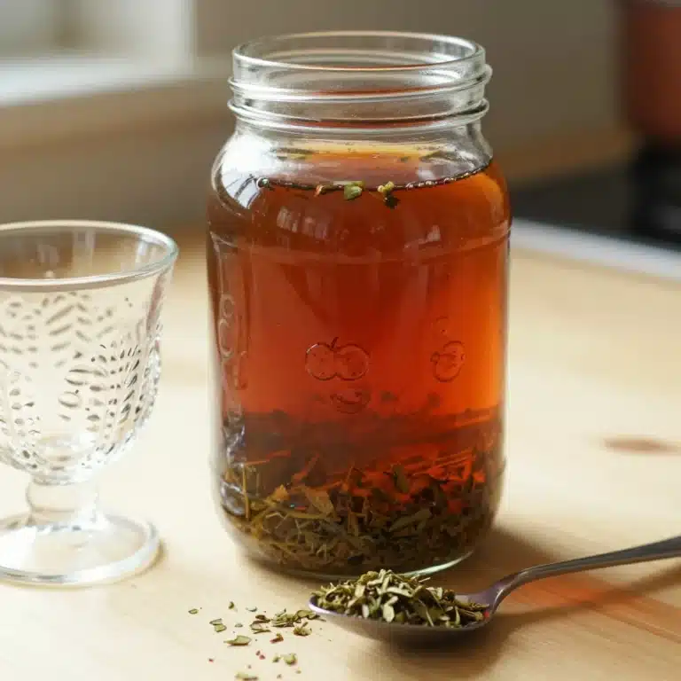 Overnight decoction of dandelion and nettles prepared in a jar