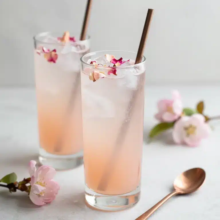Refreshing pink coconut iced latte served over ice with a tropical garnish