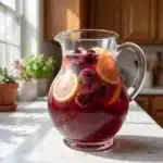 Sparkling Cherry Wine Punch in a glass with cherries and bubbles