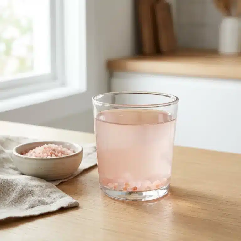 Home 1 Glass of pink salt water highlighting health benefits and hydration