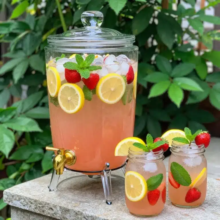 Sparkling Lemonade Punch in a glass garnished with lemon slices and mint