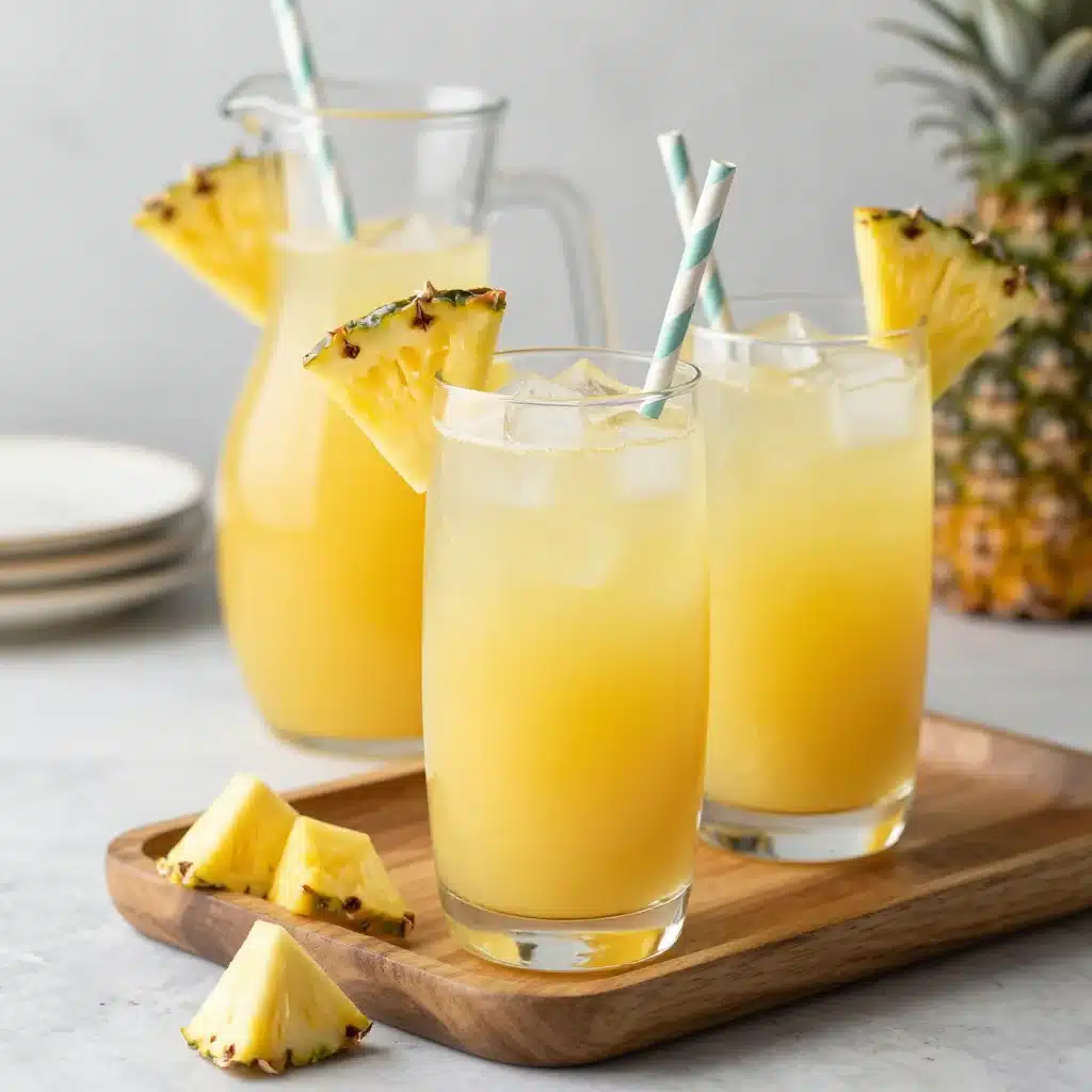 Sparkling Pineapple Lemonade in a stylish glass with a slice of lemon