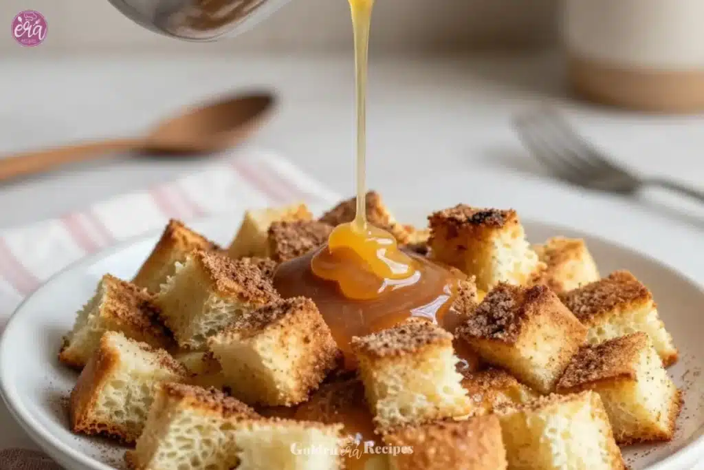 Delicious spiced cinnamon buttermilk syrup in a jar with pancakes.