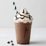 Starbucks Double Chocolate Chip Frappuccino topped with whipped cream and chocolate chips